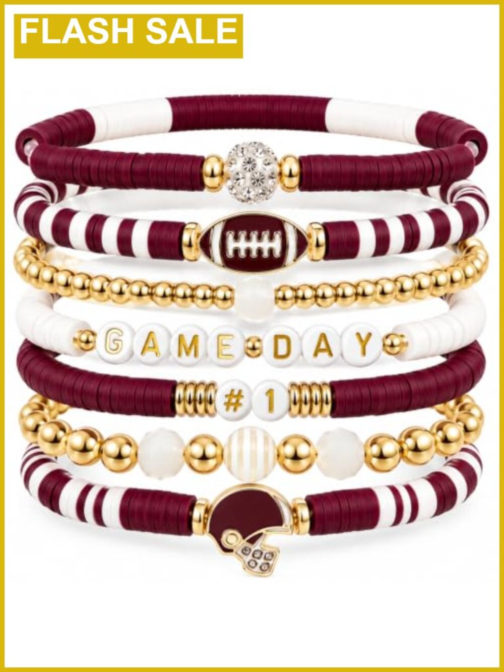 Football Game Day Beaded Stretch Bracelets Stackable Fan Stack Set